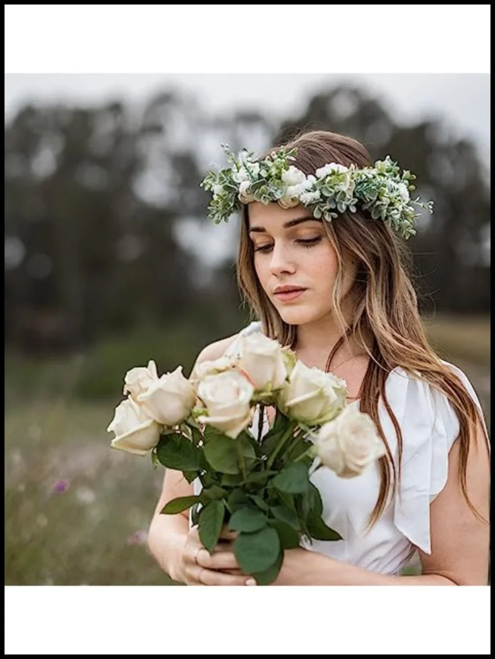 Eucalyptus Leaf Flower Crown Adjustable Ribbon Wedding Bridal Headband